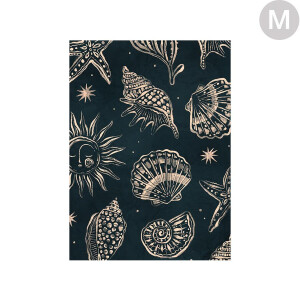 Urban Cotton Wandkleed 'Seashells Midnight' in zwart frame, Medium, 110 x 145cm