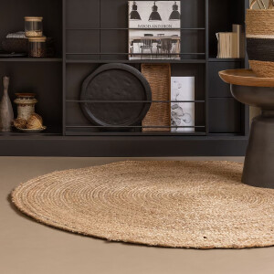 WOOOD Rond Vloerkleed 'Ross' 150cm, kleur Naturel