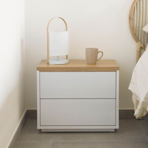 Kave Home Nachtkastje 'Abilen' Eiken, 53 x 44cm, kleur Wit