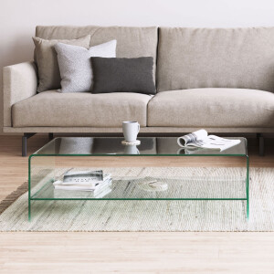 Kave Home Glazen Salontafel 'Burano' met onderplank, 110 x 55 cm