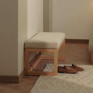 Kave Home Bankje 'Loya' Chenille en naturel beukenhout, 128cm