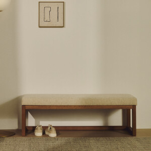 Kave Home Bankje 'Loya' Chenille en walnoot beukenhout, 128cm