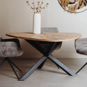 Tower Living Driehoekige Eettafel 'Trivero' Mangohout, 150 x 150cm, kleur Naturel