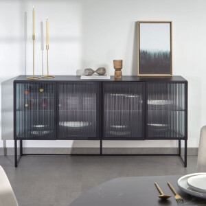 Kave Home Dressoir 'Trixie' Zwart metaal met glas, 160cm