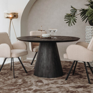 Tower Living Ronde Eettafel 'Premana' Mangohout, 130cm, kleur Zwart