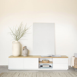 Kave Home TV-meubel 'Abilen' Eiken, 200 x 44cm, kleur Wit