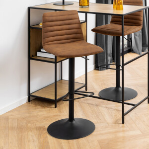 Bendt Draaibare Barkruk 'Yordy' PU, kleur Cognac (zithoogte 60.5-82cm)