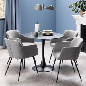 Bendt Ronde Bistrotafel 'Tempest' Keramiek met marmerlook, 90cm, kleur Zwart