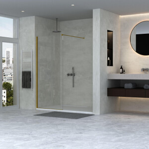 Adema Sparkle 2.0 Inloopdouche - 90x200cm - wandprofiel - stabilisatiestang - helder glas - goud mat SW1381718/SW1381723/SW1381727