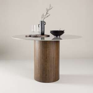 Nohr Ronde Eettafel 'Adrin' Glas met marmerlook, 120cm