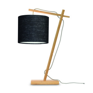 GOOD&MOJO Tafellamp 'Andes' Bamboe en Eco linnen, 46cm, kleur Zwart/Naturel