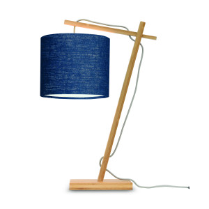 GOOD&MOJO Tafellamp 'Andes' Bamboe en Eco linnen, 46cm, kleur Denimblauw/Naturel