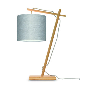 GOOD&MOJO Tafellamp 'Andes' Bamboe en Eco linnen, 46cm, kleur Lichtgrijs/Naturel