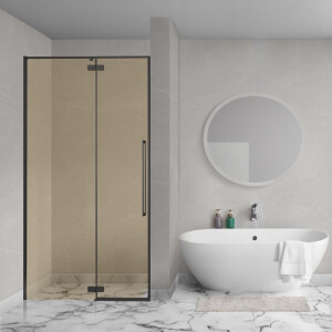 Aqua Vista Oria Linea nisdeur - 90x200cm - incl. montageset - champagne glas - Mat zwart SW1186300/SW1175900
