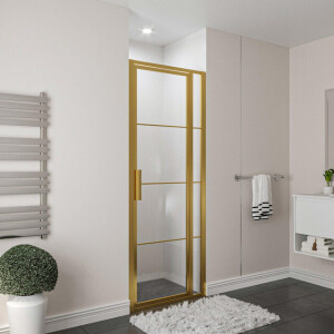 Aqua Vista Triple Draaideur met vast deel - 120x200 cm - helder glas - geborsteld messing (goud) R-BYT-L120-FFF
