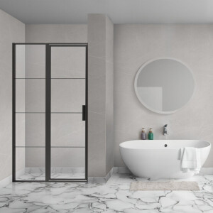 Aqua Vista Triple Draaideur met vast deel - 140x200 cm - 8mm - helder glas - mat zwart R-BE-L140-FFF