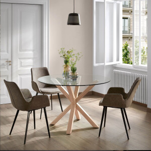 Kave Home Ronde Eettafel 'Argo' Ø119cm, kleur Eiken/Glas