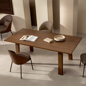 Kave Home Uitschuifbare Eettafel 'Arlen' Eiken, 200 - 250 x 95cm, kleur Walnoot