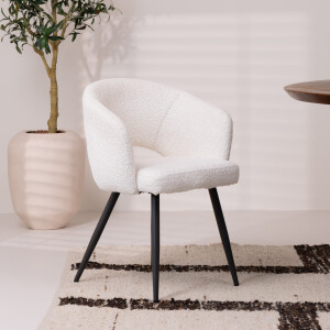 LifestyleFurn Eetkamerstoel 'Arnie' Bouclé, kleur Wit