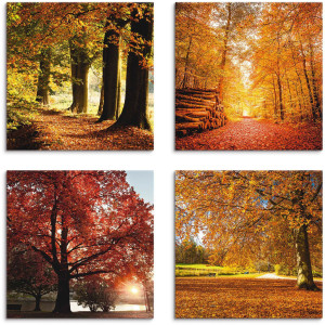 Artland Artprint op linnen Herfstlandschap set van 4, verschillende maten (4-delig)