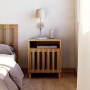 Kave Home Nachtkastje 'Beyla' Eikenhout, 53 x 62cm, kleur Naturel