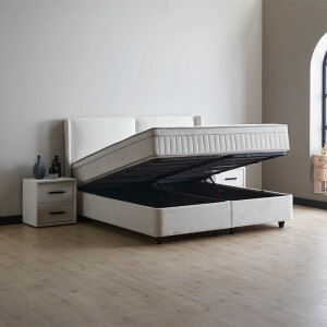 2-Persoons Boxspring Met Opbergruimte Ruby - Grijs & Lichtgrijs 140x200 Cm - Pocketvering - Inclusief Topper - Dekbed-Discounter.nl