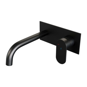 Brauer Black Edition Wastafelmengkraan inbouw - gebogen uitloop links - hendel breed plat - afdekplaat - model C 1 - mat zwart 5-S-004-B3