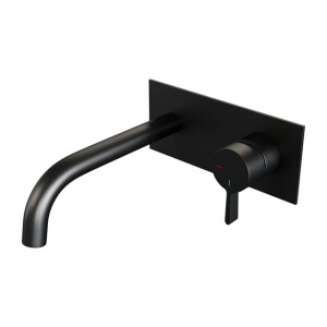 Brauer Black Edition Wastafelmengkraan inbouw - gebogen uitloop links - hendel middel dik - afdekplaat - model E 1 - mat zwart 5-S-004-B1