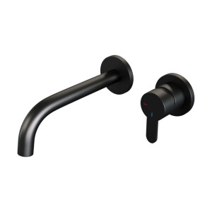 Brauer Black Edition Wastafelmengkraan inbouw - gebogen uitloop links - hendel plat smal - model D 1 - mat zwart 5-S-004-B4-65