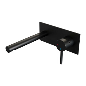 Brauer Black Edition Wastafelmengkraan inbouw - rechte uitloop links - hendel lang smal - afdekplaat - model A 1 - mat zwart 5-S-004-S2
