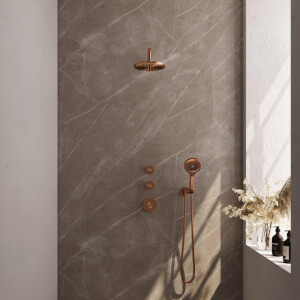 Brauer Copper Edition Regendoucheset inbouw - hoofddouche 20cm - Wandarm - met inbouwdeel - Gladde knoppen - handdouche Rond 1 stand - PVD - geborsteld koper 5-GK-076