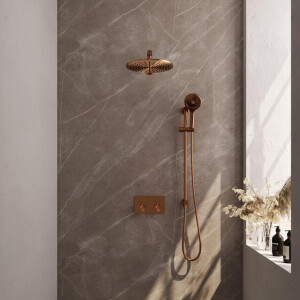 BRAUER Copper Edition Thermostatische Regendouche inbouw - drukknoppen - SET 68 - 30cm hoofddouche - rechte muurarm - 3 standen handdouche - doucheslang - geïntegreerde glijstang - koper geborsteld PVD 5-GK-179