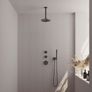 Brauer Gunmetal Carving Regendoucheset inbouw - hoofddouche 20cm - plafondarm 20cm - 3 carving knoppen - handdouche staaf 1 stand - PVD - geborsteld gunmetal 5-GM-101