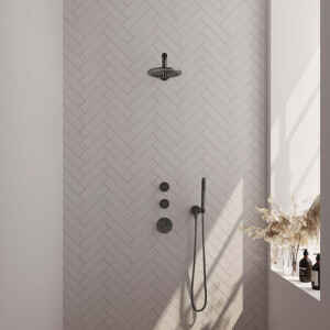 Brauer Gunmetal Edition Regendoucheset inbouw - hoofddouche 20cm - 3 gladde knoppen - rechte wandarm - handdouche staaf 1 stand - PVD - geborsteld gunmetal 5-GM-024