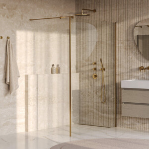 BRAUER Oblivion Inloopdouche - 140x200cm - 30cm zijwand - glascoating - helder glas - geborsteld goud PVD GS-OBI2H14030200GG