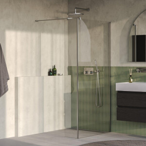 BRAUER Oblivion Inloopdouche - 90x200cm - 30cm zijwand - glascoating - helder glas - Geborsteld RVS PVD GS-OBI2H9030200NG