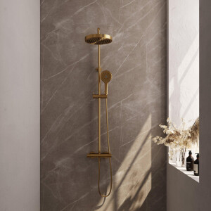BRAUER Stripe Opbouw Thermostatische Regendouche - SET 02 - 25cm hoofddouche - 3-standen handdouche - doucheslang - goud geborsteld PVD 5-GG-349