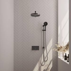BRAUER Stripe Thermostatische Inbouw Regendouche - drukknoppen - SET 34 - 25cm douchekop - rechte muurarm - 3-standen handdouche - doucheslang - geïntegreerde glijstang - gunmetal geborsteld PVD 5-GM-431