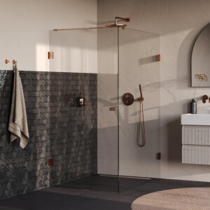 BRAUER Void Carving Douchecabine - 90x140x200cm - draaideur - glascoating - omkeerbaar - helder glas - geborsteld koper PVD GS-VOCC1H90140200GK
