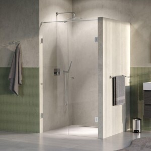 BRAUER Void Carving Nisdeur - 2-delig - 120x200cm - 60cm draaideur aan muur - glascoating - omkeerbaar - helder glas - Geborsteld RVS PVD GS-VOCN2H6060200NG
