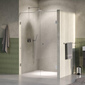 BRAUER Void Carving Nisdeur - 2-delig - 140x200cm - 70cm draaideur aan muur - glascoating - omkeerbaar - helder glas - Geborsteld RVS PVD GS-VOCN2H7070200NG