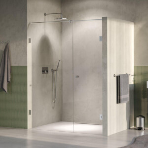 BRAUER Void Carving Nisdeur - 2-delig - 160x200cm - 70cm draaideur aan muur - glascoating - omkeerbaar - helder glas - Geborsteld RVS PVD GS-VOCN2H7090200NG