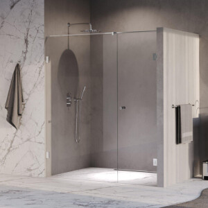 BRAUER Void Carving Nisdeur - 2-delig - 180x200cm - 70cm draaideur aan muur - glascoating - omkeerbaar - helder glas - Chroom GS-VOCN2H70110200CE