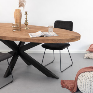 Sohome Ovale Eettafel 'Yannick' Mango met staal, 180 x 90cm