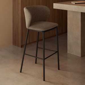 Kave Home Barkruk 'Ciselia' Chenille, kleur Lichtbruin (zithoogte 75cm)