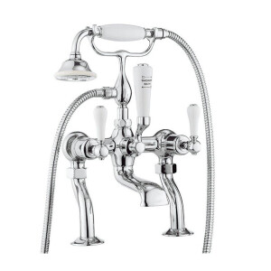 Crosswater Belgravia staande badkraan 2 gats met handdoucheset witte grepen chroom BL422DC_LV