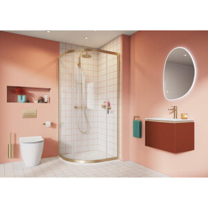 Crosswater Clear 6 Offset douchecabine - 120x80cm - 1 schuifdeur - kwartrond - messing geborsteld CAQSFC12X8
