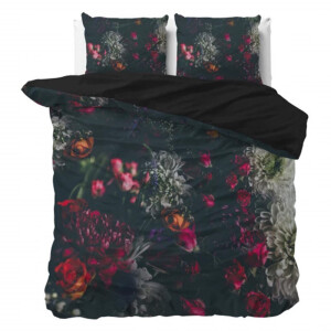 Dekbedovertrek Elodie - Tweepersoons (200x200 Cm) - Zwart Microvezel - Bloemen - Sleeptime Essentials - Dekbed-Discounter.nl