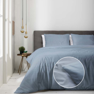 Dekbedovertrek Embossed Stripes - Blauw - Tweepersoons (200x200 Cm) - Blauw Microvezel - Strepen - Luna Bedding - Dekbed-Discounter.nl