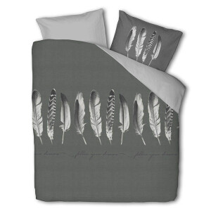 Dekbedovertrek Endless Feathers - Antraciet - Tweepersoons (200x200 Cm) - Antraciet Polyester-katoen - Veren - Luna Bedding - Dekbed-Discounter.nl